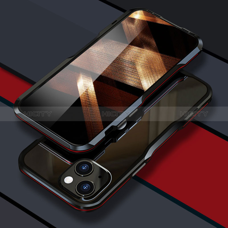 Apple iPhone 15用ケース 高級感 手触り良い アルミメタル 製の金属製 バンパー カバー LF1 アップル レッド・ブラック