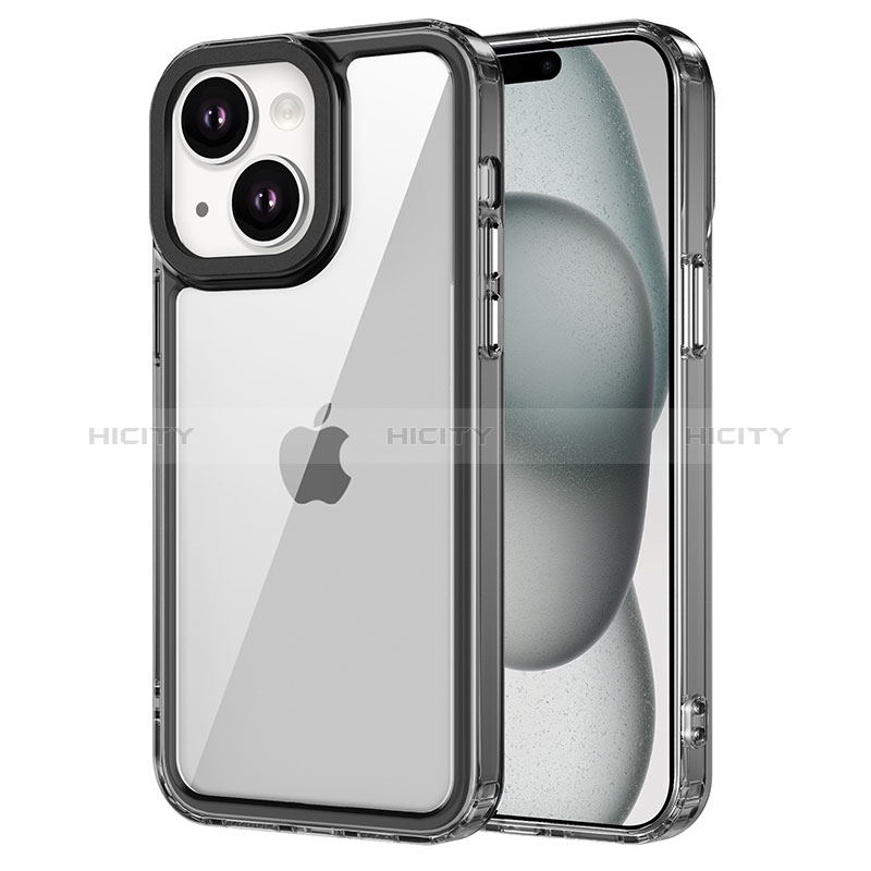 Apple iPhone 15用ハイブリットバンパーケース クリア透明 プラスチック カバー AC2 アップル ブラック