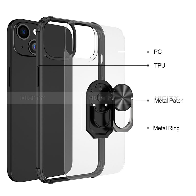 Apple iPhone 15用ハイブリットバンパーケース プラスチック アンド指輪 マグネット式 S06 アップル