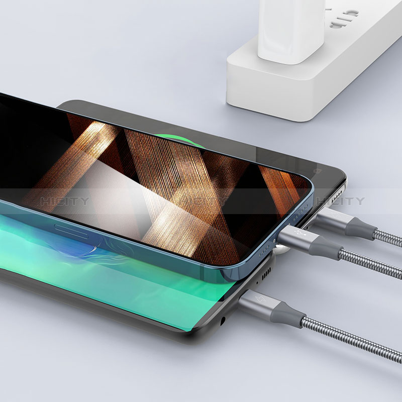 Apple iPhone 15 Plus用Lightning USBケーブル 充電ケーブル Android Micro USB Type-C 3.5A H01 アップル ダークグレー
