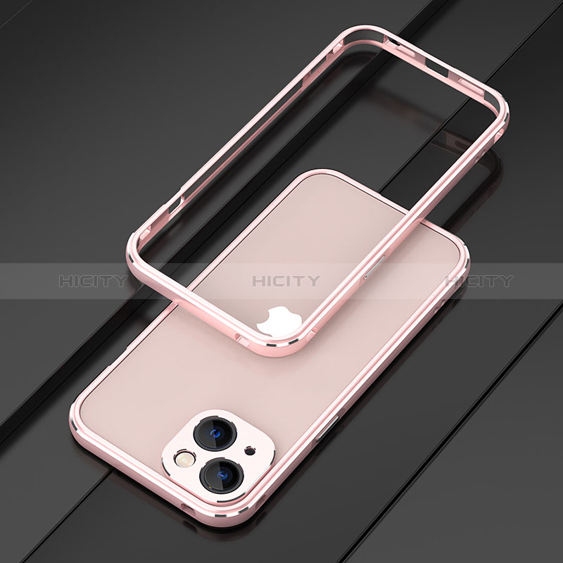 Apple iPhone 15 Plus用ケース 高級感 手触り良い アルミメタル 製の金属製 バンパー カバー A01 アップル ローズゴールド
