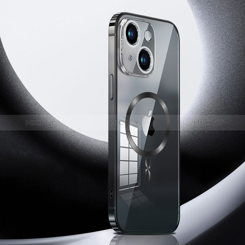 Apple iPhone 15 Plus用ケース 高級感 手触り良い メタル兼プラスチック バンパー Mag-Safe 磁気 Magnetic LK3 アップル ブラック