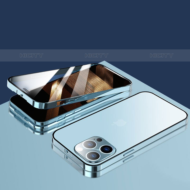 Apple iPhone 15 Pro用ケース 高級感 手触り良い アルミメタル 製の金属製 360度 フルカバーバンパー 鏡面 カバー M10 アップル ネイビー