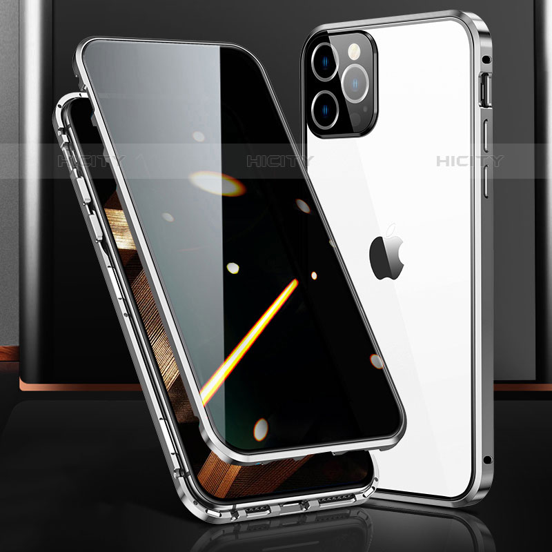 Apple iPhone 15 Pro用ケース 高級感 手触り良い アルミメタル 製の金属製 360度 フルカバーバンパー 鏡面 カバー M03 アップル シルバー