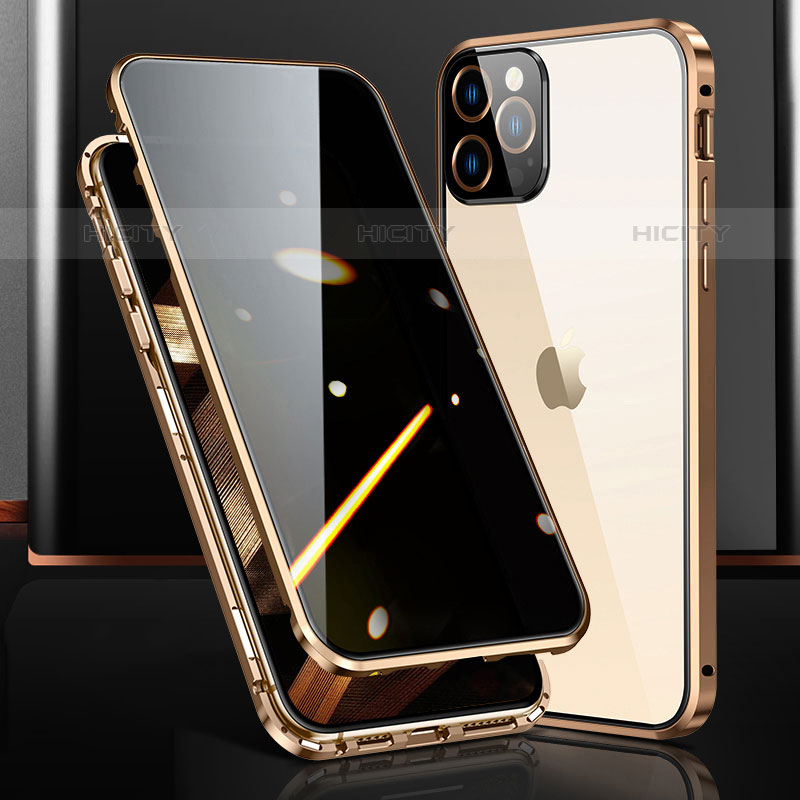 Apple iPhone 15 Pro用ケース 高級感 手触り良い アルミメタル 製の金属製 360度 フルカバーバンパー 鏡面 カバー M03 アップル ゴールド