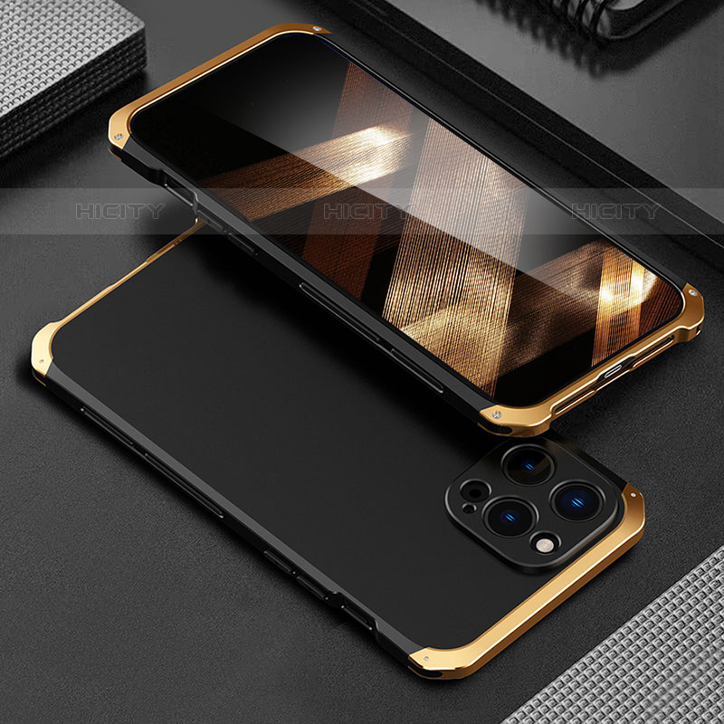 Apple iPhone 15 Pro用360度 フルカバー ケース 高級感 手触り良い アルミメタル 製の金属製 アップル ゴールド・ブラック