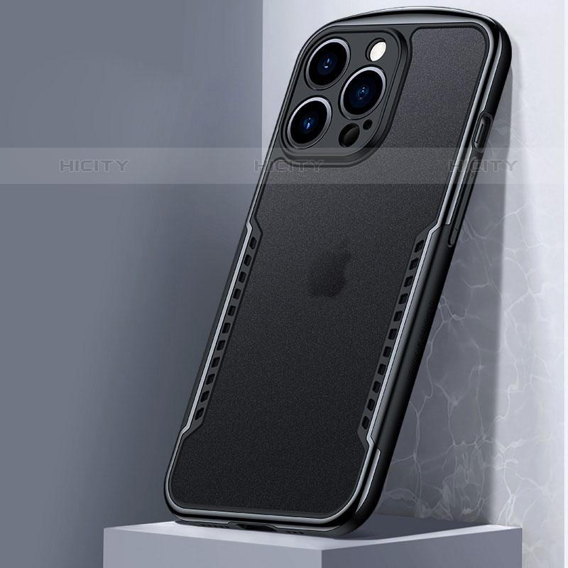 Apple iPhone 15 Pro用ハイブリットバンパーケース クリア透明 プラスチック 鏡面 カバー M01 アップル ブラック