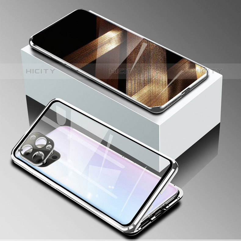 Apple iPhone 15 Pro用ケース 高級感 手触り良い アルミメタル 製の金属製 360度 フルカバーバンパー 鏡面 カバー アップル シルバー