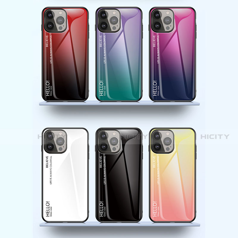 Apple iPhone 15 Pro用ハイブリットバンパーケース プラスチック 鏡面 虹 グラデーション 勾配色 カバー アップル 
