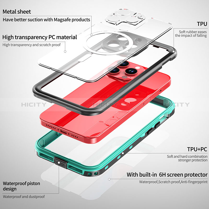 Apple iPhone 15 Pro用完全防水ケース ハイブリットバンパーカバー 高級感 手触り良い 360度 Mag-Safe 磁気 Magnetic アップル 