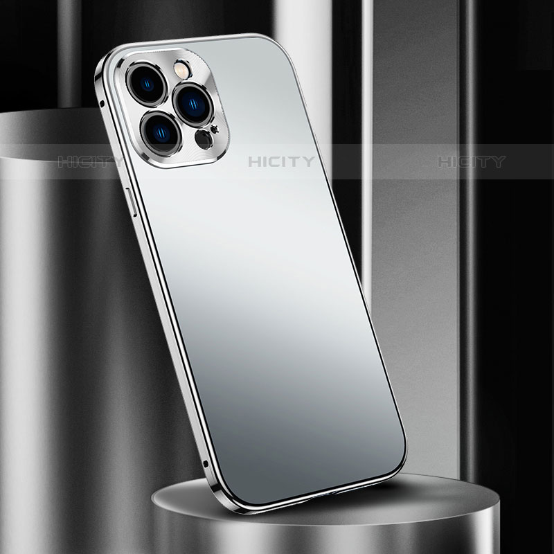Apple iPhone 15 Pro Max用ケース 高級感 手触り良い アルミメタル 製の金属製 カバー M03 アップル シルバー