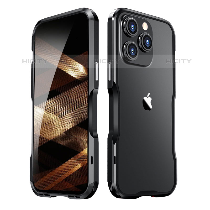 Apple iPhone 15 Pro Max用ケース 高級感 手触り良い アルミメタル 製の金属製 バンパー カバー LF2 アップル ブラック