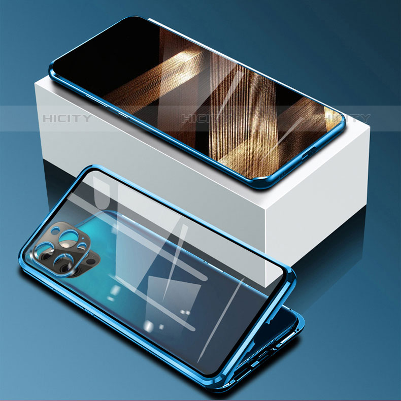 Apple iPhone 15 Pro Max用ケース 高級感 手触り良い アルミメタル 製の金属製 360度 フルカバーバンパー 鏡面 カバー アップル ネイビー