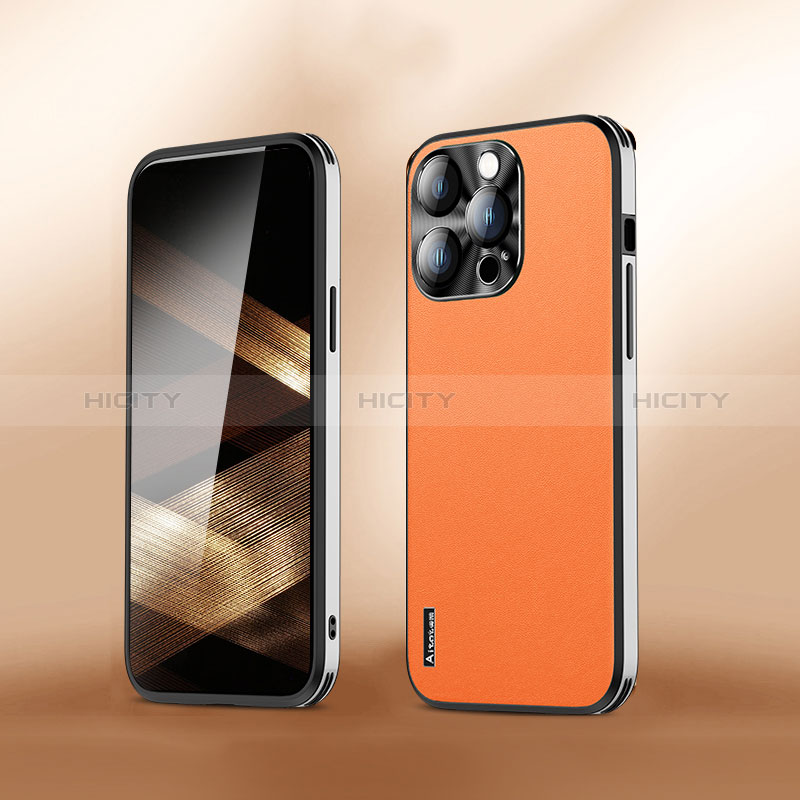 Apple iPhone 15 Pro Max用ケース 高級感 手触り良いレザー柄 AT6 アップル オレンジ