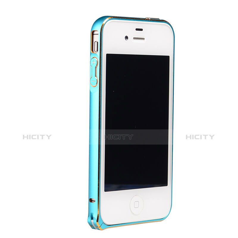 Apple iPhone 4用ケース 高級感 手触り良い アルミメタル 製の金属製 バンパー アップル ブルー