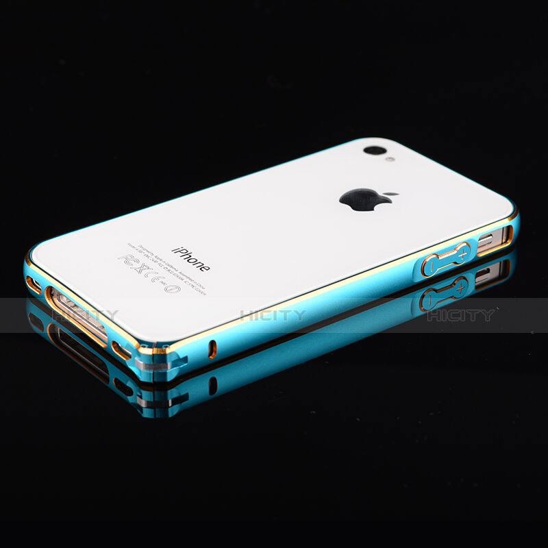 Apple iPhone 4用ケース 高級感 手触り良い アルミメタル 製の金属製 バンパー アップル ブルー