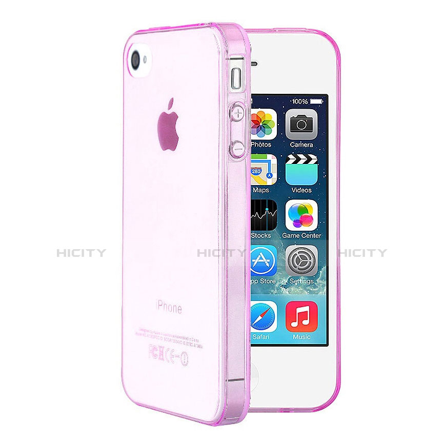 Apple iPhone 4S用極薄ソフトケース シリコンケース 耐衝撃 全面保護 クリア透明 アップル ピンク