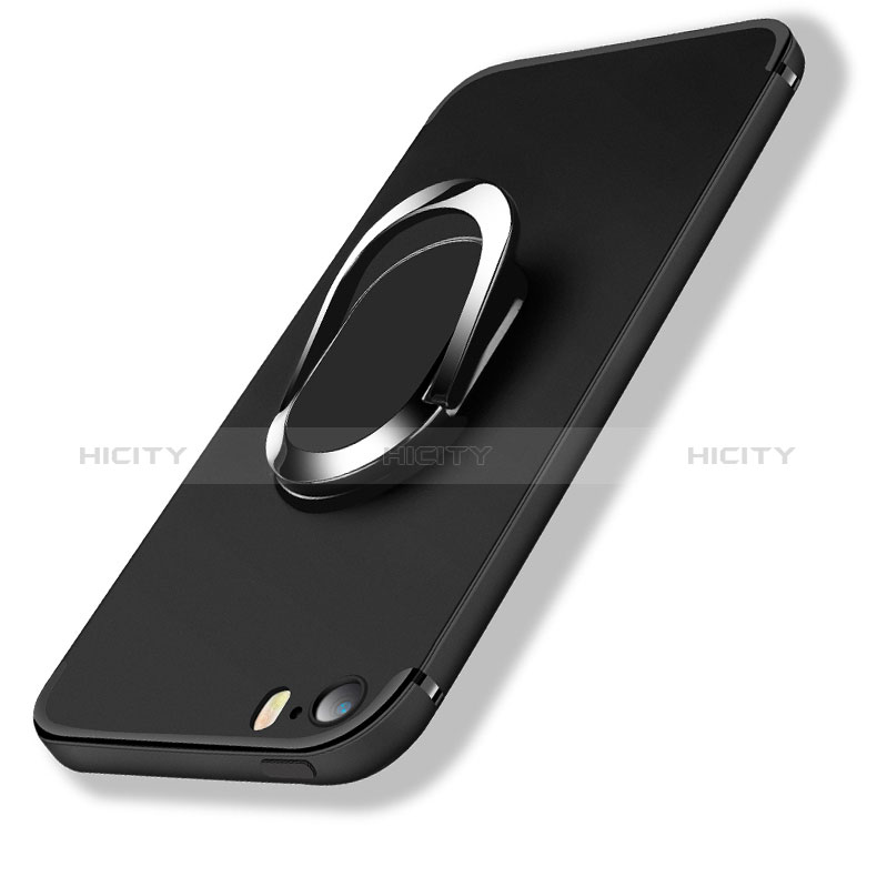 Apple iPhone 5用極薄ソフトケース シリコンケース 耐衝撃 全面保護 アンド指輪 A01 アップル ブラック