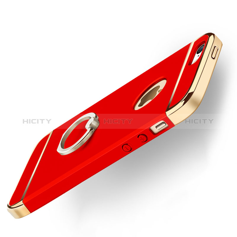 Apple iPhone 5用ケース 高級感 手触り良い メタル兼プラスチック バンパー アンド指輪 アップル レッド