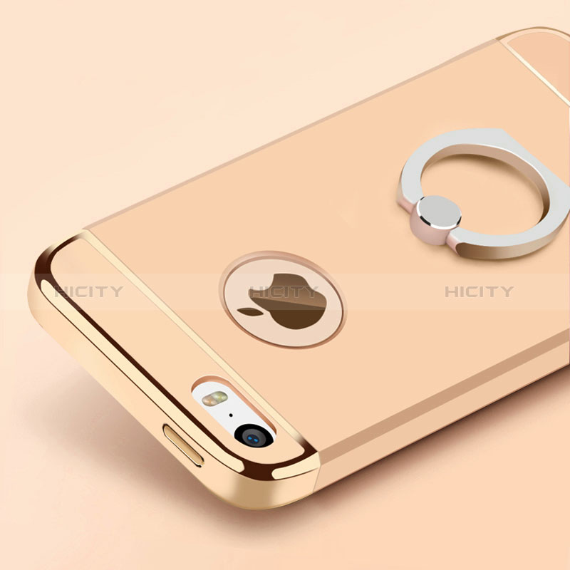 Apple iPhone 5用ケース 高級感 手触り良い メタル兼プラスチック バンパー アンド指輪 アップル ゴールド