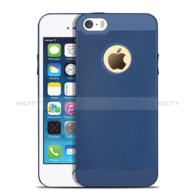 Apple iPhone 5用ハードケース プラスチック メッシュ デザイン アップル ネイビー