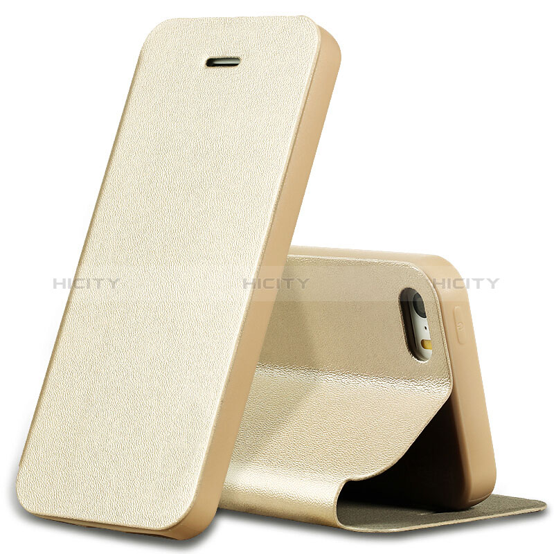 Apple iPhone 5用手帳型 レザーケース スタンド L01 アップル ゴールド