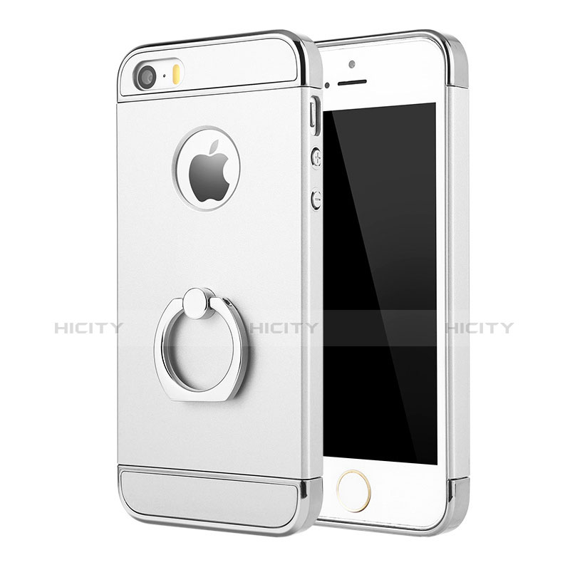 Apple iPhone 5用ケース 高級感 手触り良い メタル兼プラスチック バンパー アンド指輪 A02 アップル シルバー