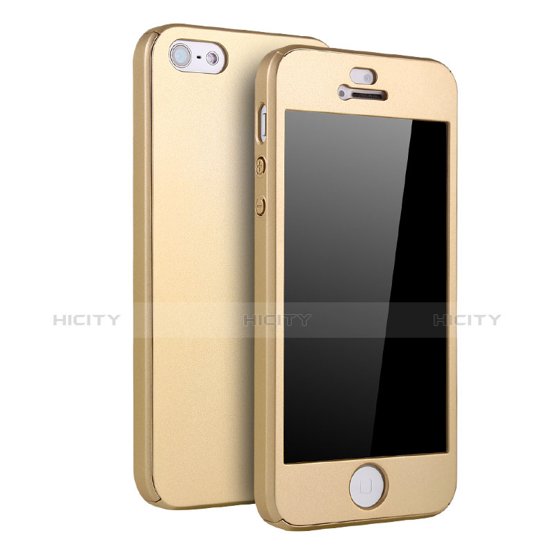 Apple iPhone 5用ハードケース プラスチック 質感もマット 前面と背面 360度 フルカバー アップル ゴールド