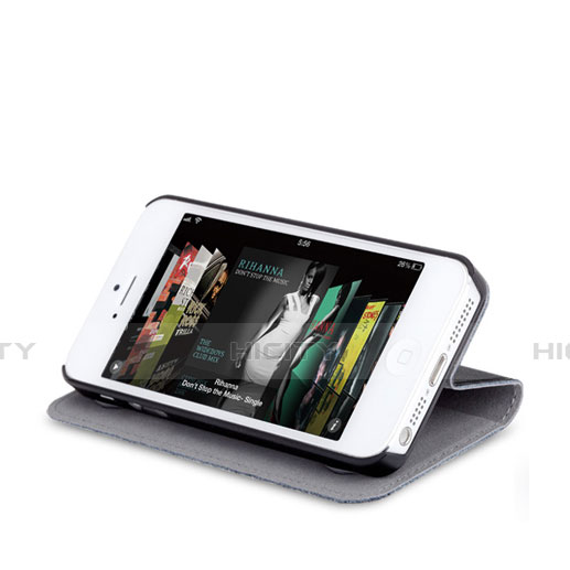 Apple iPhone 5用手帳型 レザーケース スタンド アップル ブラック