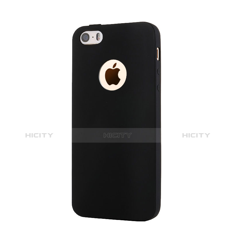 Apple iPhone 5用シリコンケース ソフトタッチラバー ロゴを表示します アップル ブラック