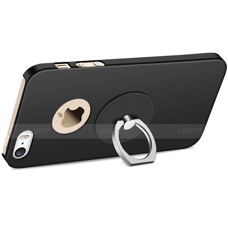 Apple iPhone 5用ハードケース プラスチック 質感もマット アンド指輪 アップル ブラック