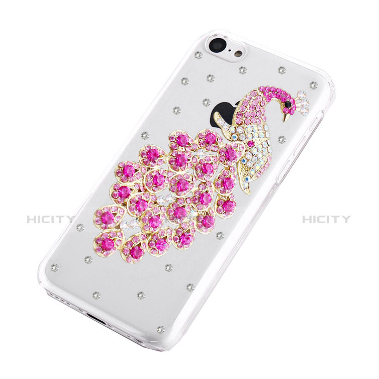 Apple iPhone 5C用ケース ダイヤモンドスワロフスキー 孔雀 アップル ピンク