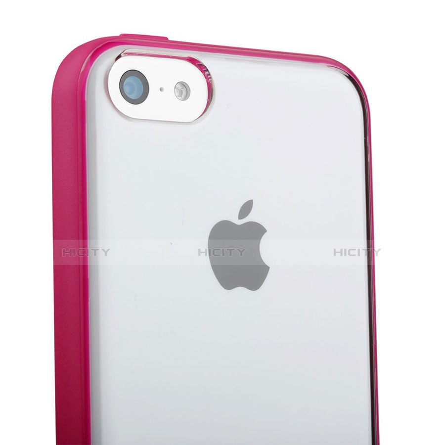 Apple iPhone 5C用ハイブリットバンパーケース クリア透明 プラスチック T01 アップル ローズレッド