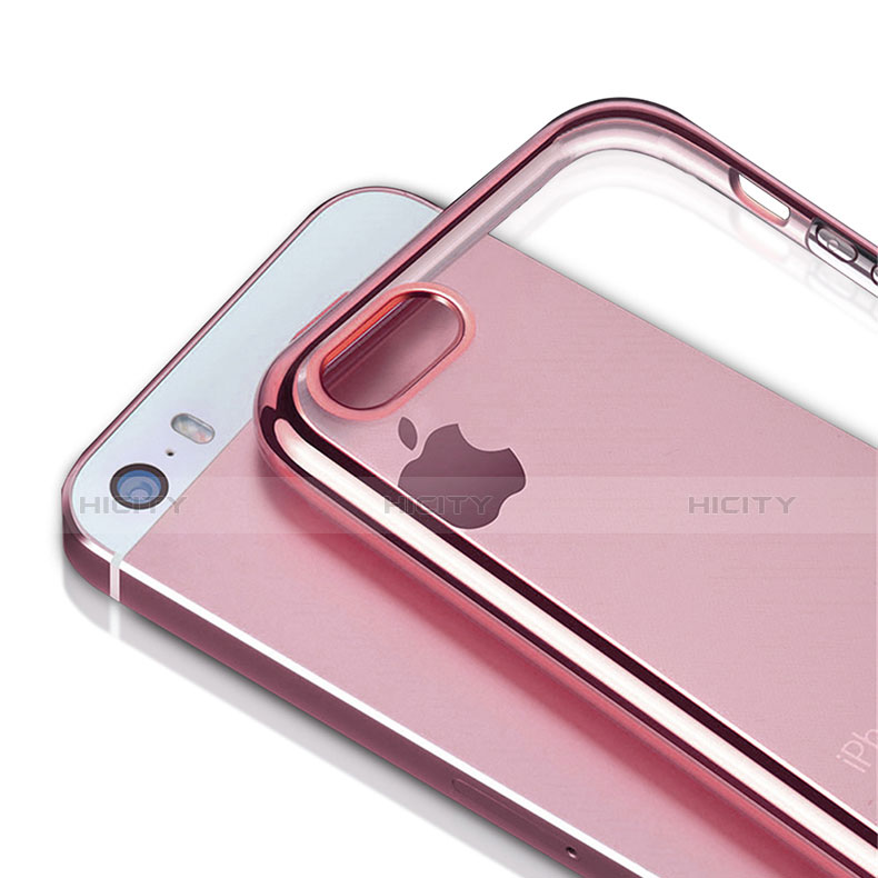 Apple iPhone 5S用極薄ソフトケース シリコンケース 耐衝撃 全面保護 クリア透明 H01 アップル ピンク