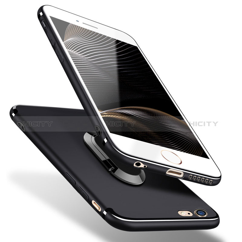 Apple iPhone 5S用極薄ソフトケース シリコンケース 耐衝撃 全面保護 アンド指輪 A02 アップル ブラック