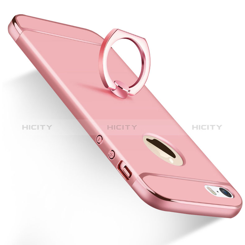 Apple iPhone 5S用ケース 高級感 手触り良い メタル兼プラスチック バンパー アンド指輪 A01 アップル ピンク