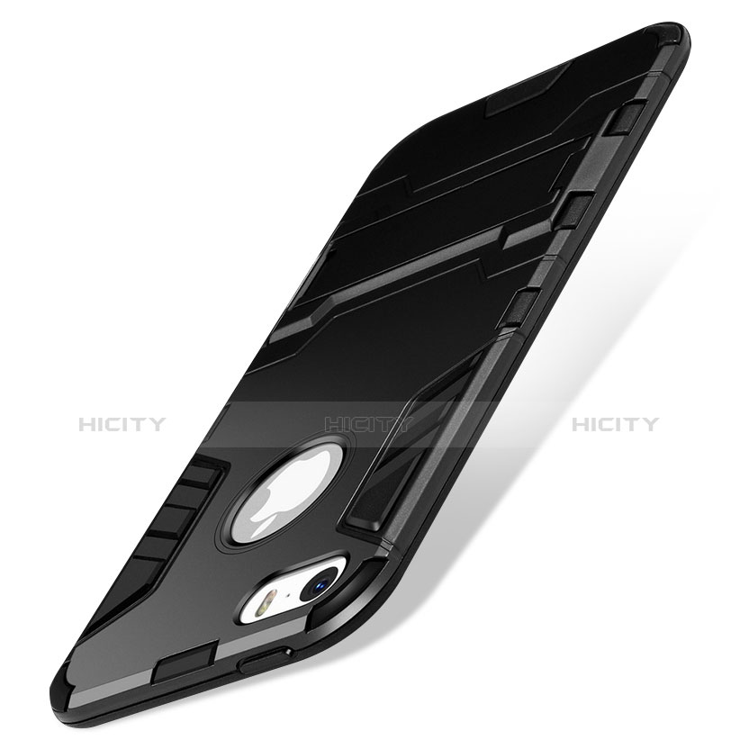 Apple iPhone 5S用ハイブリットバンパーケース スタンド プラスチック アップル ブラック