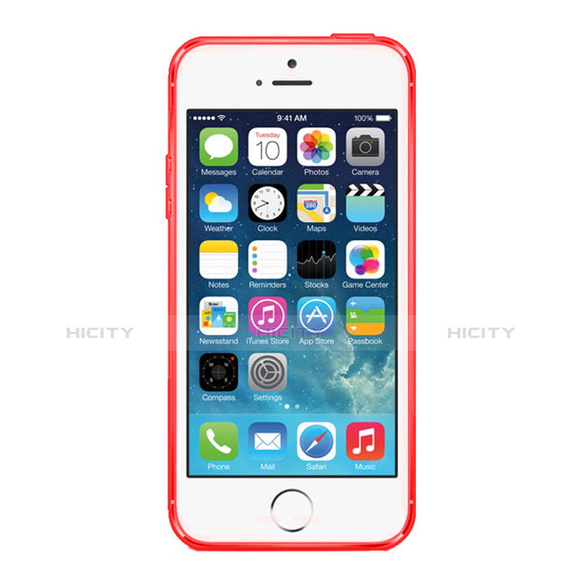 Apple iPhone 5S用極薄ケース クリア透明 シリコンケース 耐衝撃 全面保護 アップル レッド