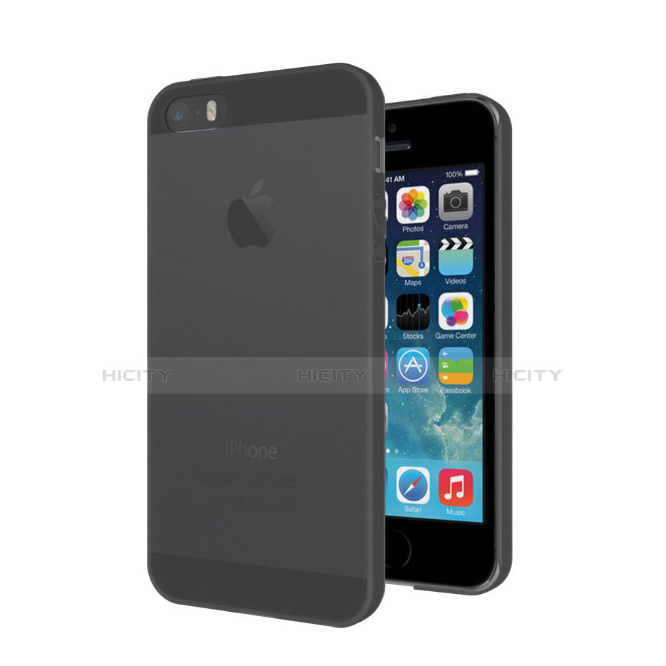 Apple iPhone 5S用極薄ケース クリア透明 シリコンケース 耐衝撃 全面保護 アップル ダークグレー