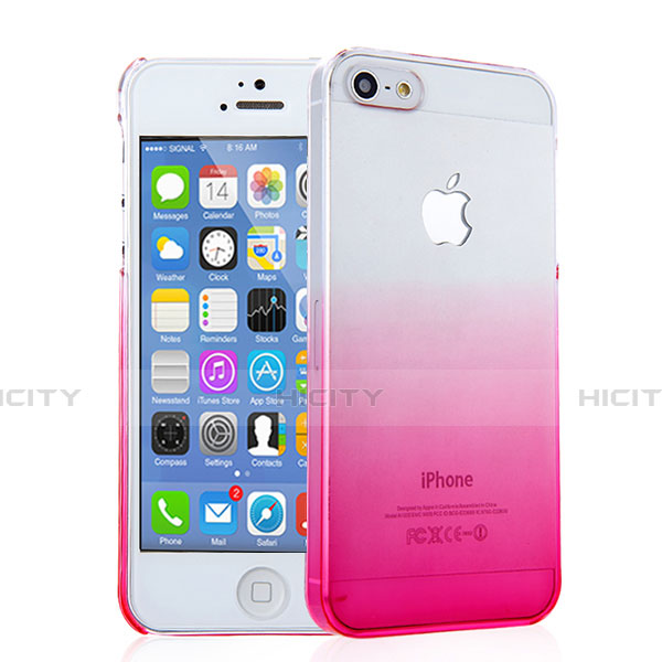 Apple iPhone 5S用ハードケース グラデーション 勾配色 クリア透明 アップル ピンク