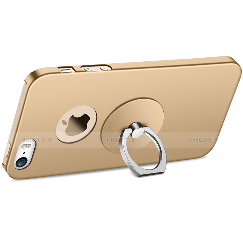 Apple iPhone 5S用ハードケース プラスチック 質感もマット アンド指輪 アップル ゴールド