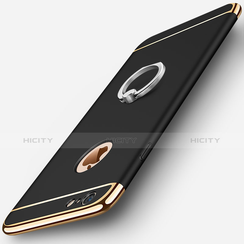 Apple iPhone 6用ケース 高級感 手触り良い メタル兼プラスチック バンパー アンド指輪 アップル ブラック