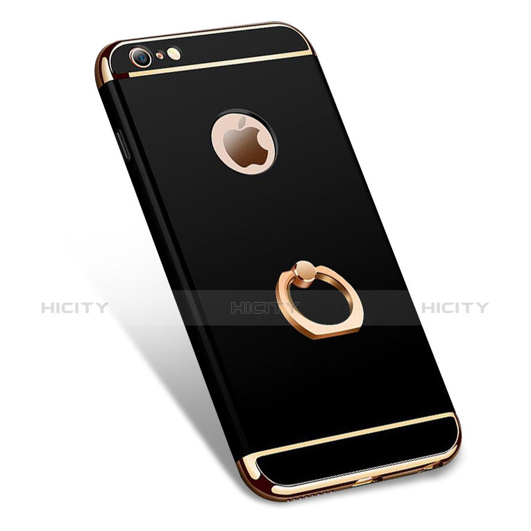 Apple iPhone 6用ケース 高級感 手触り良い メタル兼プラスチック バンパー アンド指輪 A01 アップル ブラック
