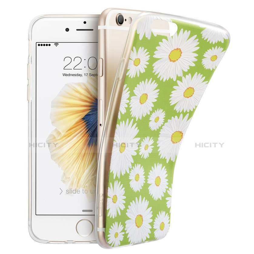 Apple iPhone 6用シリコンケース ソフトタッチラバー 花 アップル グリーン