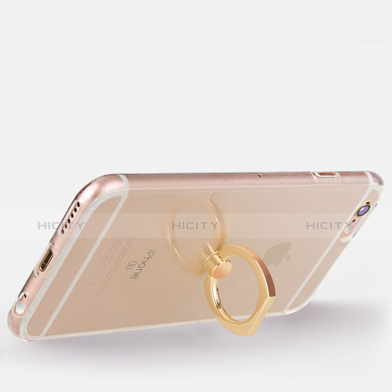 Apple iPhone 6用極薄ソフトケース シリコンケース 耐衝撃 全面保護 クリア透明 アンド指輪 S01 アップル ゴールド