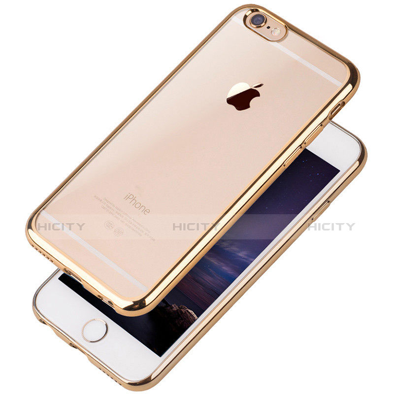 Apple iPhone 6用極薄ソフトケース シリコンケース 耐衝撃 全面保護 クリア透明 T08 アップル ゴールド