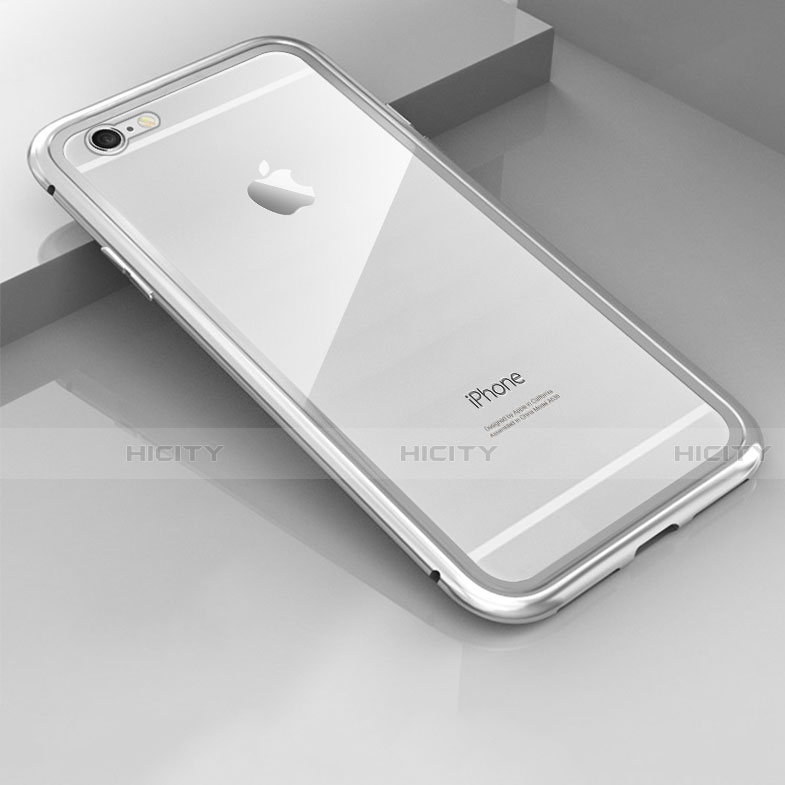 Apple iPhone 6用ケース 高級感 手触り良い アルミメタル 製の金属製 360度 フルカバーバンパー 鏡面 カバー M01 アップル シルバー