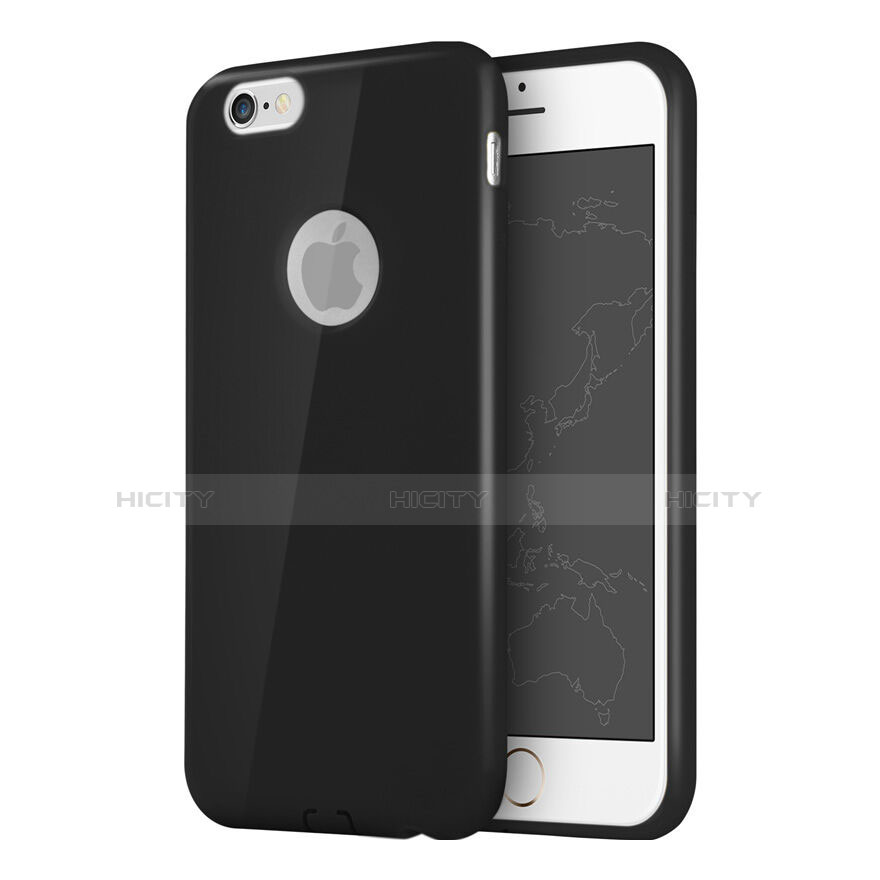 Apple iPhone 6用シリコンケース ソフトタッチラバー ロゴを表示します アップル ブラック
