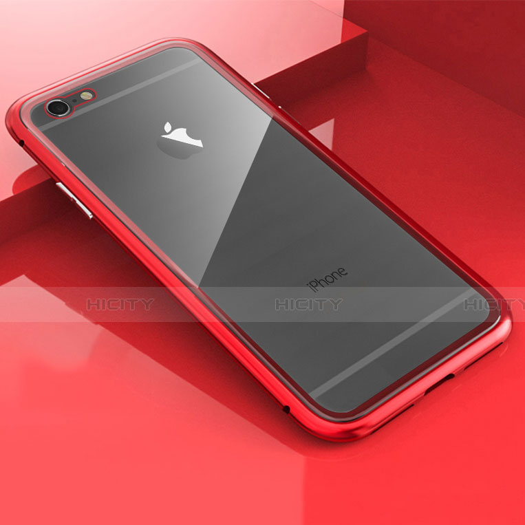 Apple iPhone 6 Plus用ケース 高級感 手触り良い アルミメタル 製の金属製 360度 フルカバーバンパー 鏡面 カバー M01 アップル レッド