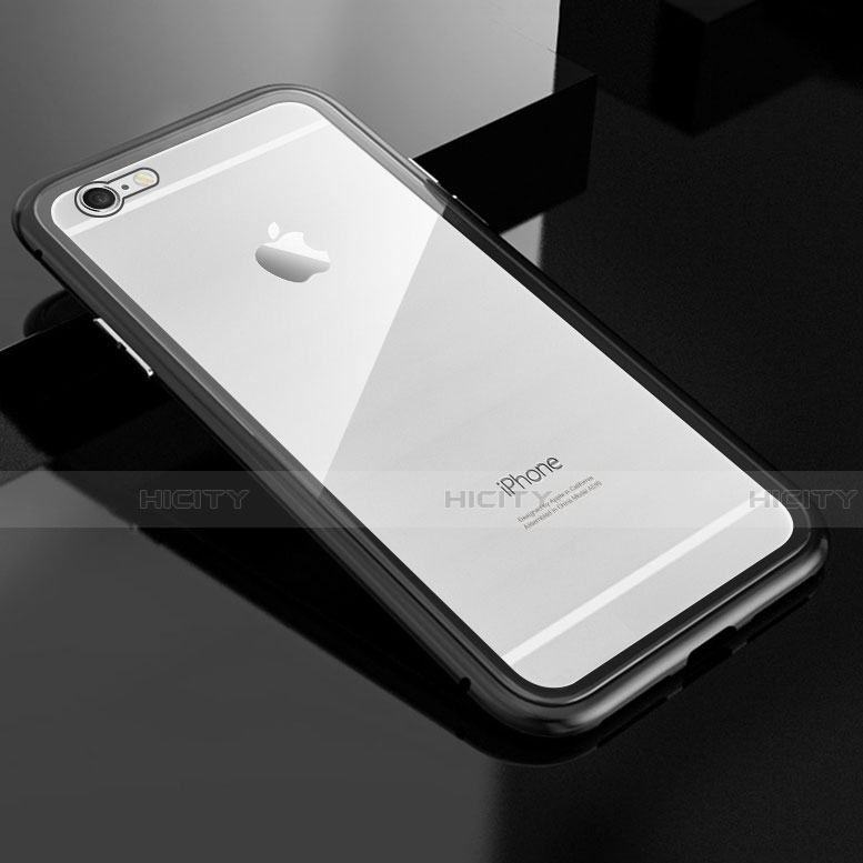 Apple iPhone 6 Plus用ケース 高級感 手触り良い アルミメタル 製の金属製 360度 フルカバーバンパー 鏡面 カバー M01 アップル ブラック